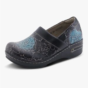 Women's Slip-On Floral Clog in Teal and Black
